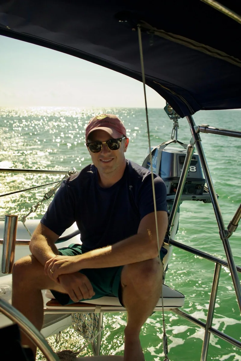 Brian Rosensteel aboard a cruising sailboat